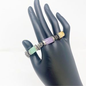 678 Vintage Chinese Character Sterling Silver colorful gemstone Link Bracelet